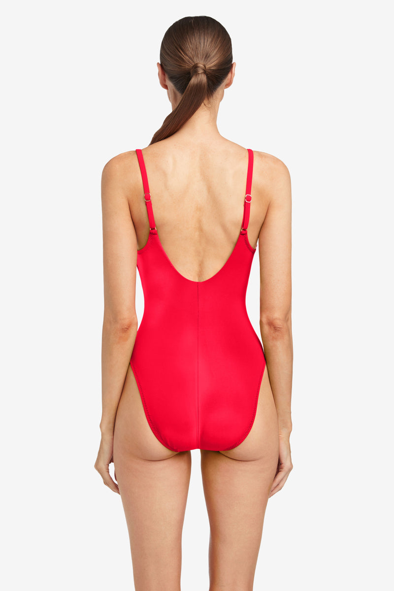 ROBIN PICCONE FIERY RED AVA SCOOP NECK ONE PIECE